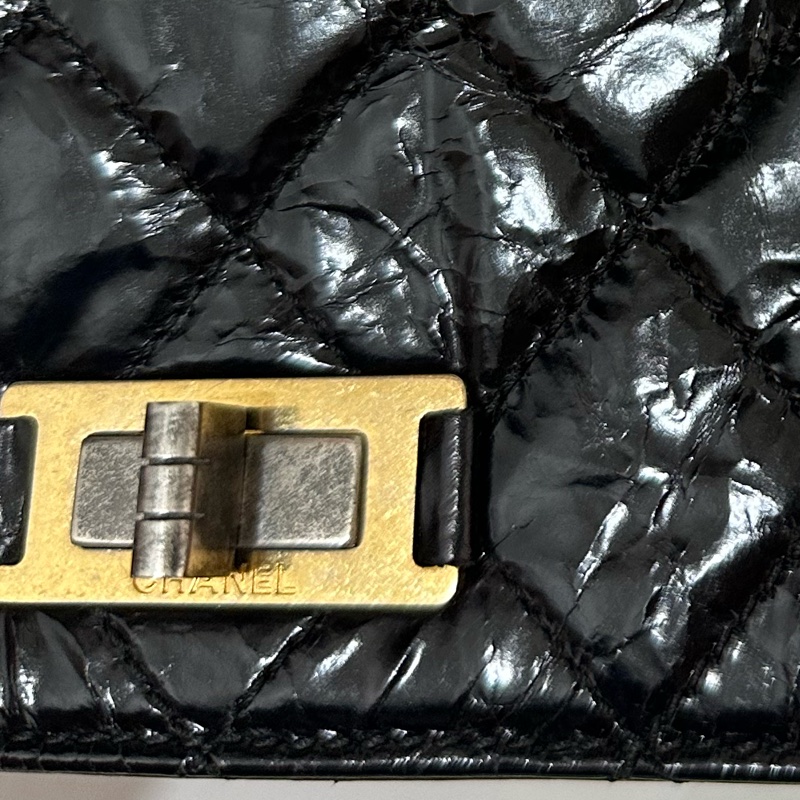 Chanel 香奈兒 黑金 2.55 handle 油蠟牛皮 風琴包 方盒子 斜背包 手提包 肩背包 鍊條包 側背包-43
