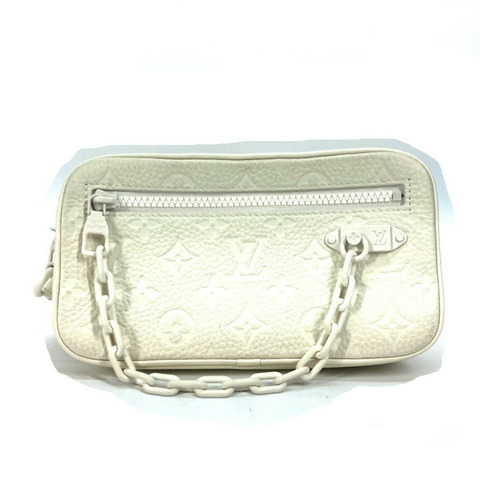 LOUIS VUITTON M53551 Monogram Empreinte Pochette Volga 附肩帶和鏈條手拿包，皮革，女款，白色
