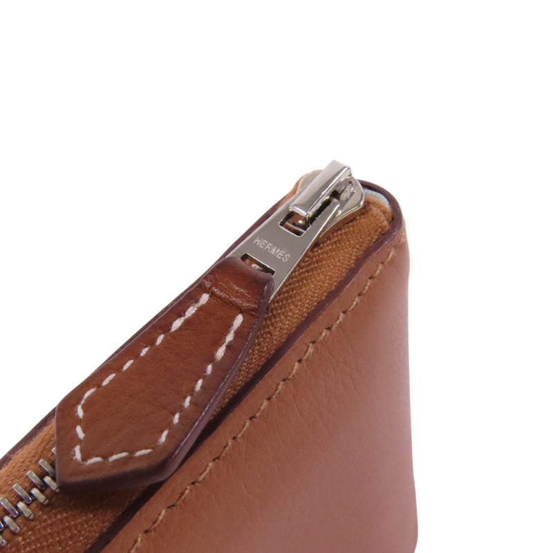 HERMES Evercolor皮革Silk In Compact Wallet銀扣拉鏈短錢包-8