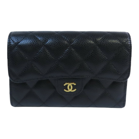 CHANEL 牛皮皮革Medium Wallet金扣短錢包