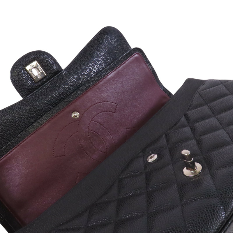 CHANEL 牛皮皮革Large Classic 30銀扣鏈帶肩背袋-9