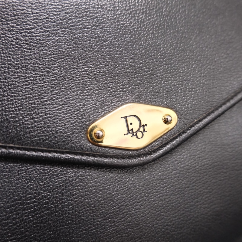 Dior Leather Vintage Handbag Black Gold 迪奧中古黑金皮款手提包-19