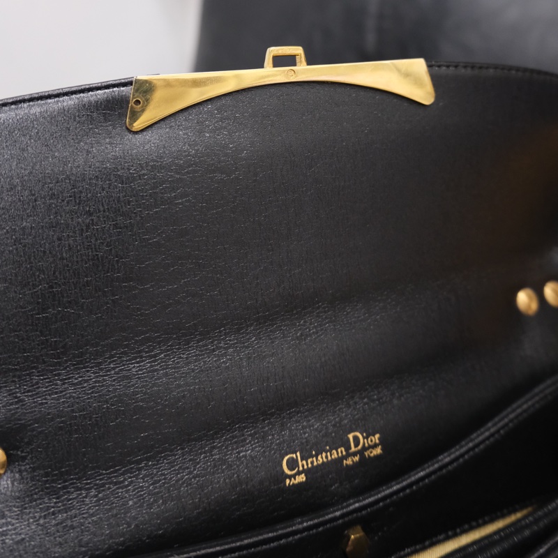 Dior Leather Vintage 2Way Handbag Black Gold 迪奧中古黑金皮款兩用手提包-27