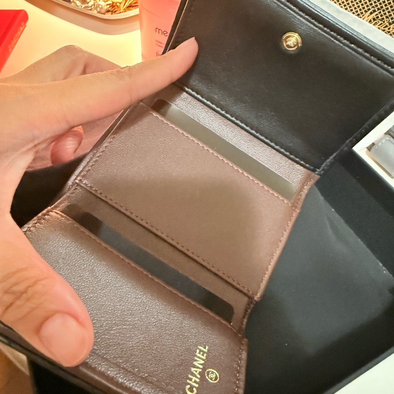 Chanel 小羊皮 黑金 三折短夾-3