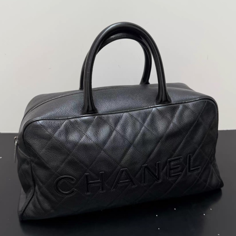 Chanel香奈兒中古款黑色魚子醬手提包保齡球包 無配件 無卡-0