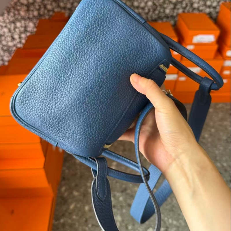 🌈Hermes💙Mini Lindy一代💙S4深邃藍金扣🌟98.5新🌟TC皮🌟-3