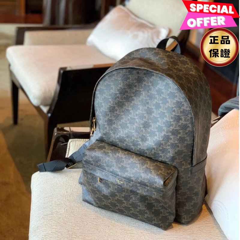 🎉新品好折扣✨Celine 188382 標誌印花牛皮革中號背包 棕黑色-0