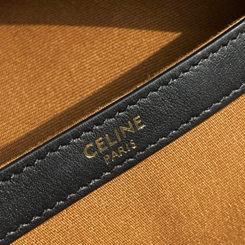 🎉新品好折扣✨Celine 188382 標誌印花牛皮革中號背包 棕黑色-9