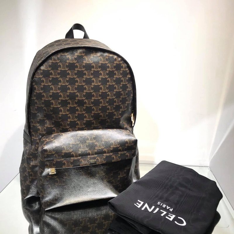 🎉新品好折扣✨Celine 188382 標誌印花牛皮革中號背包 棕黑色-10