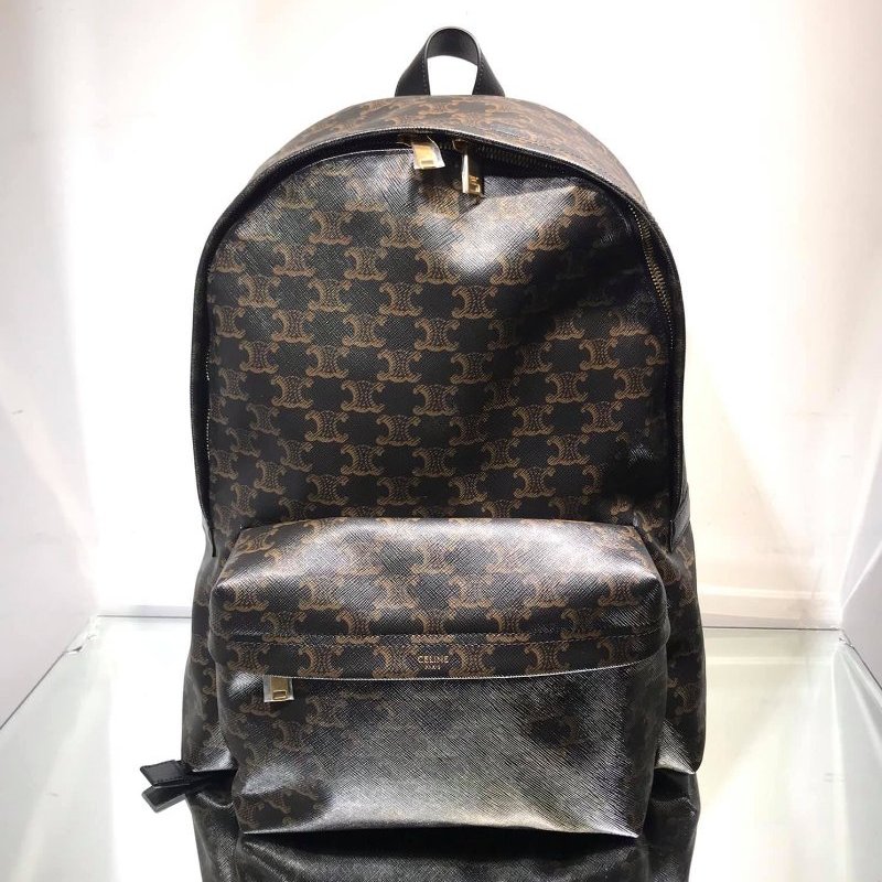 🎉新品好折扣✨Celine 188382 標誌印花牛皮革中號背包 棕黑色-11