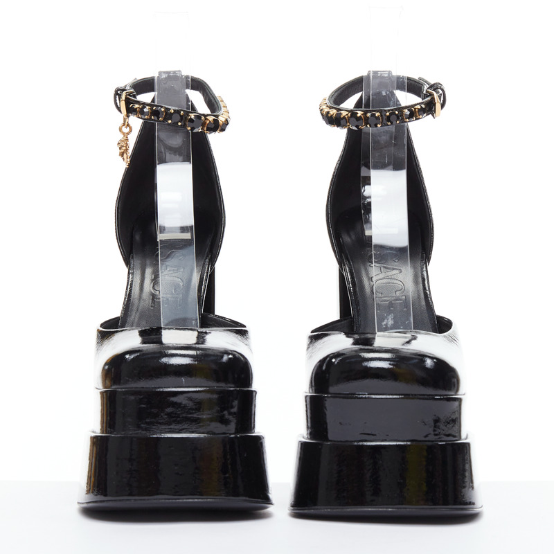VERSACE Runway Aevitas 155 black patent gold crystal Medusa platform EU38.5-2
