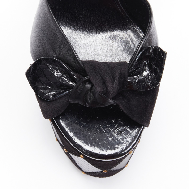 SAINT LAURENT Paige 85 Runway black patchwork stud platform sandals EU38-5