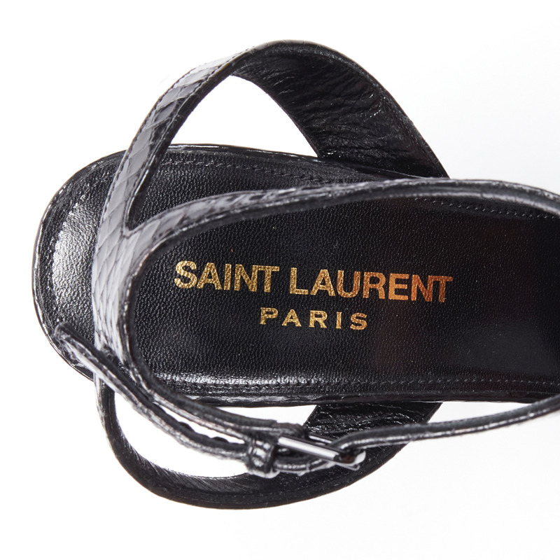 SAINT LAURENT Paige 85 Runway black patchwork stud platform sandals EU38-9