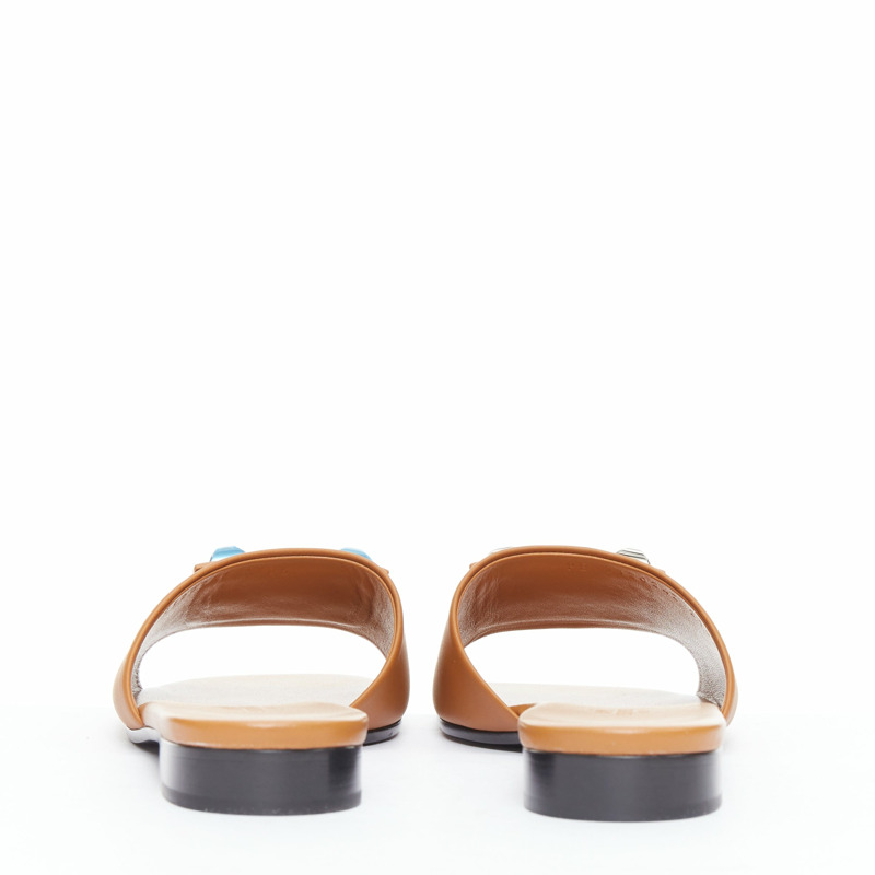 HERMES Dune tan leather palladium Collier de Chien flat sandal EU37.5-4