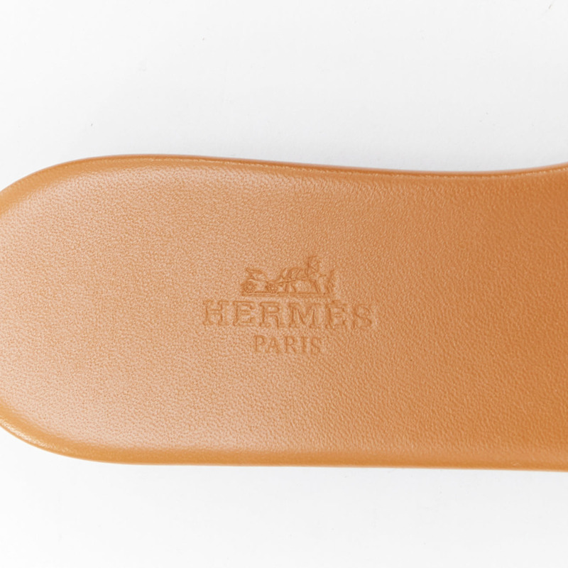 HERMES Dune tan leather palladium Collier de Chien flat sandal EU37.5-7