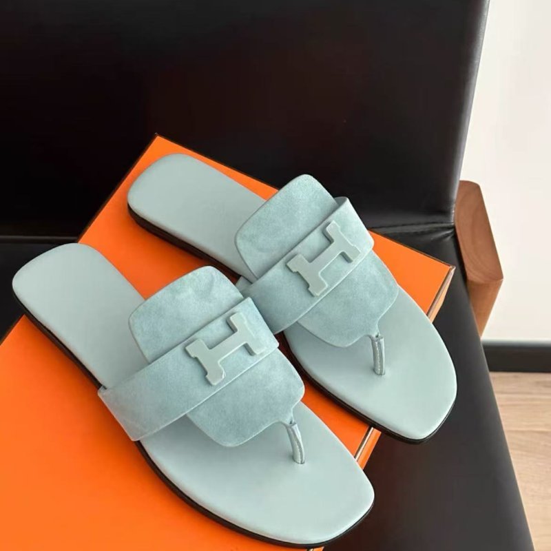 hermes 霧霾藍galerie沙灘拖H夾腳拖 36號 全新配件塵袋盒子-1