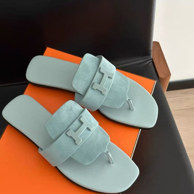 hermes 霧霾藍galerie沙灘拖H夾腳拖 36號 全新配件塵袋盒子-4