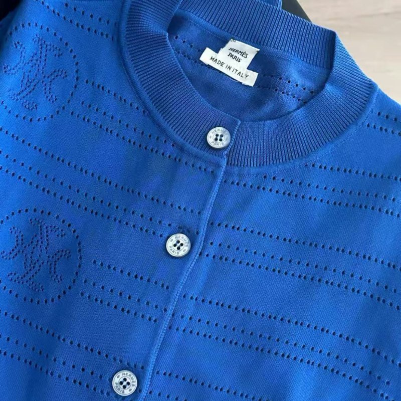 hermes 寶藍色鏤空針織上衣，34號， 全新有吊牌-3