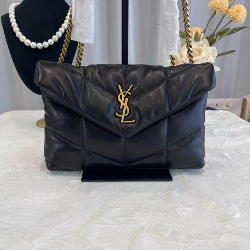 YSL LOULOU PUFFER 黑金羊皮mini雲朵包 23*15.5*8.5 99新配件塵袋-0