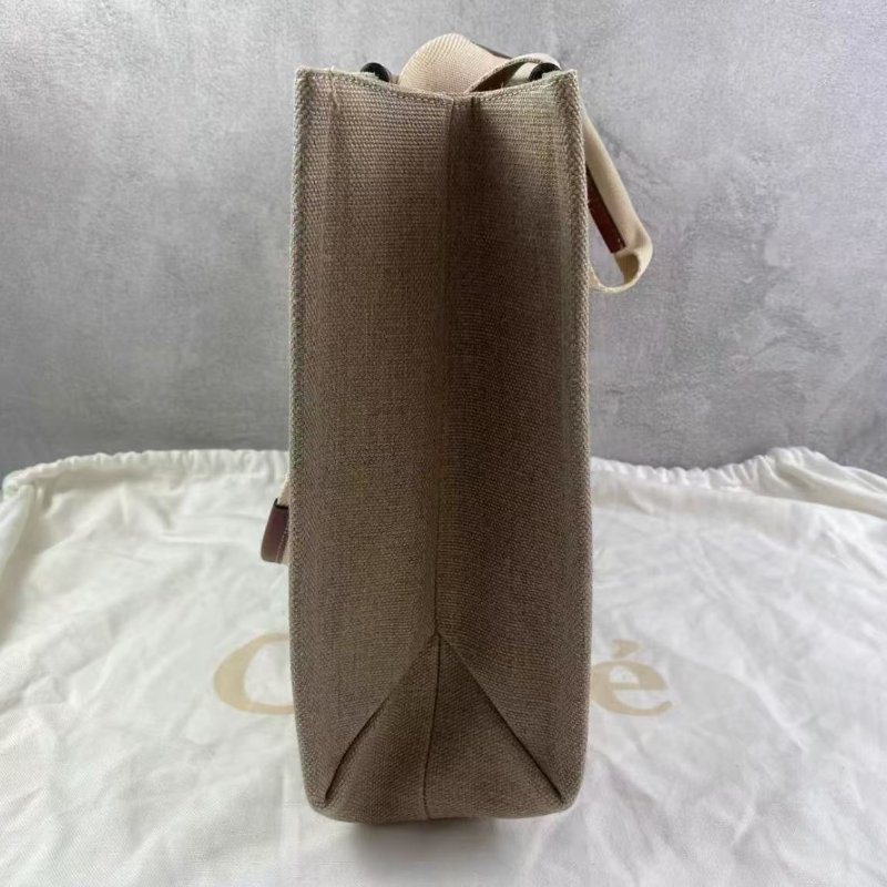 CHLOE Woody 米色拼棕色 帆布拼牛皮中號托特包 99新配件塵袋-8