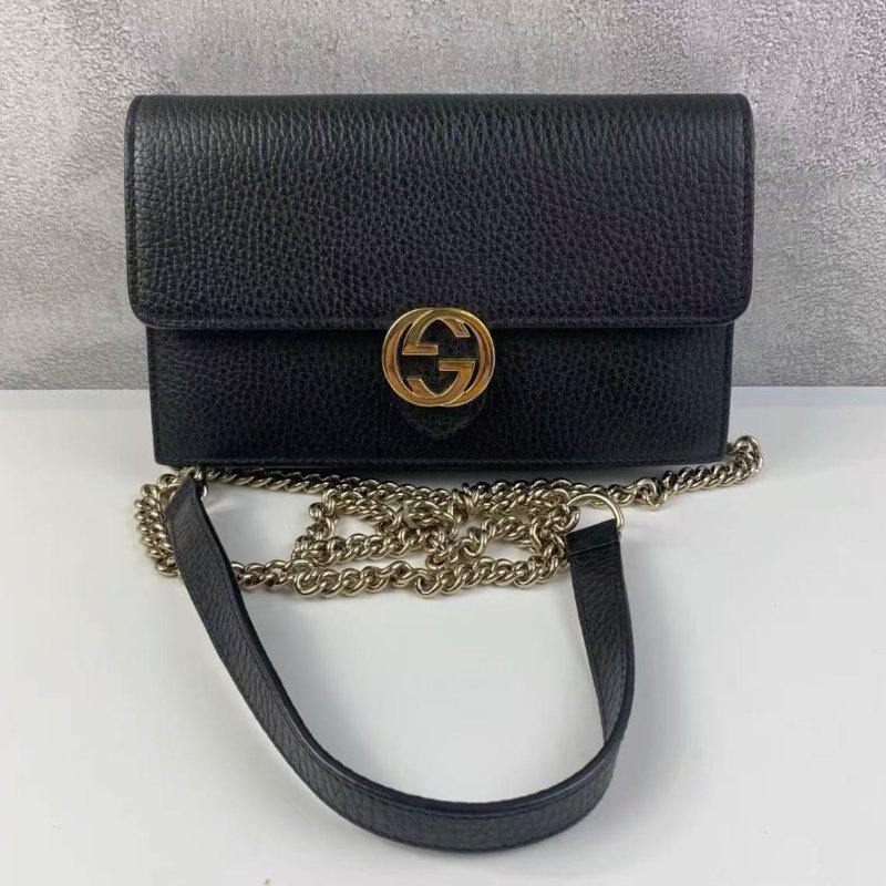GUCCI Closure Chain 黑色woc斜背包19 x 10 x 3.5 98新配件塵袋-0