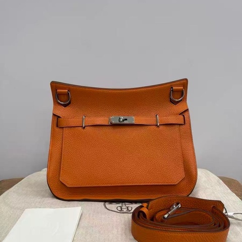 HERMES Jypsiere 橙色銀扣肩背斜背包 23*17*5 98新配件塵袋