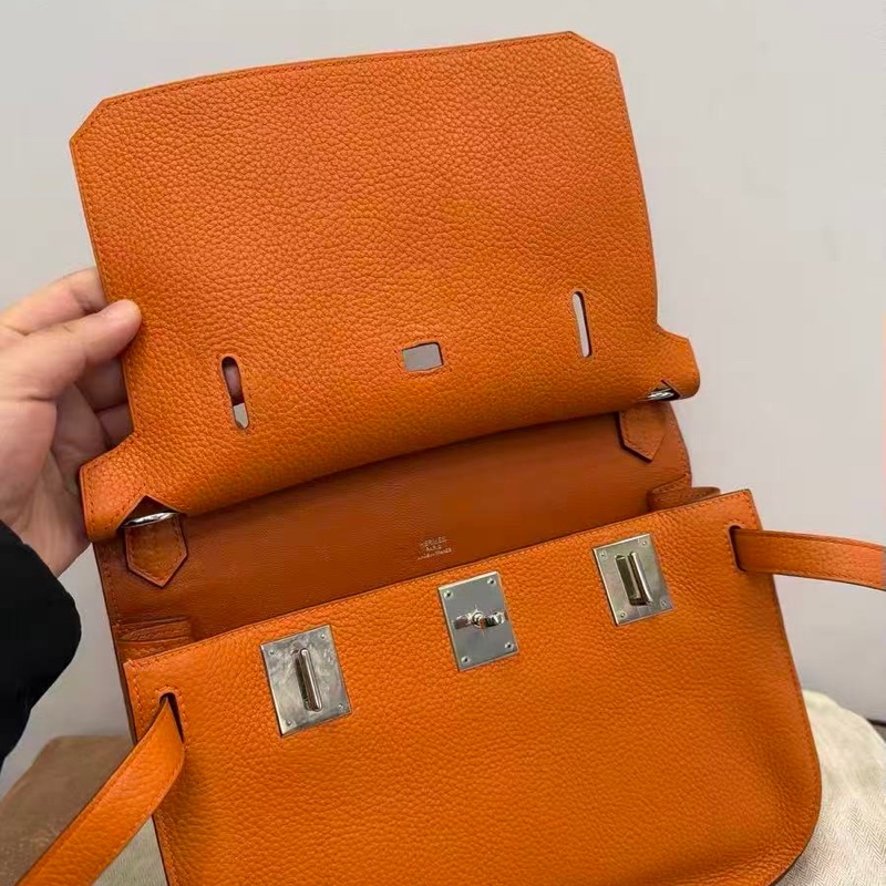 HERMES Jypsiere 橙色銀扣肩背斜背包 23*17*5 98新配件塵袋-3