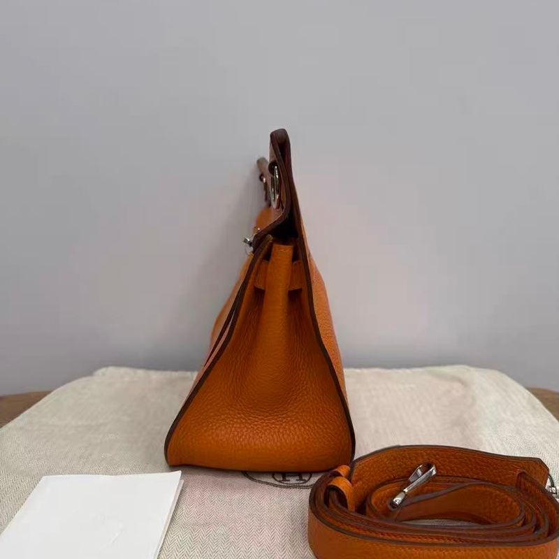 HERMES Jypsiere 橙色銀扣肩背斜背包 23*17*5 98新配件塵袋-5