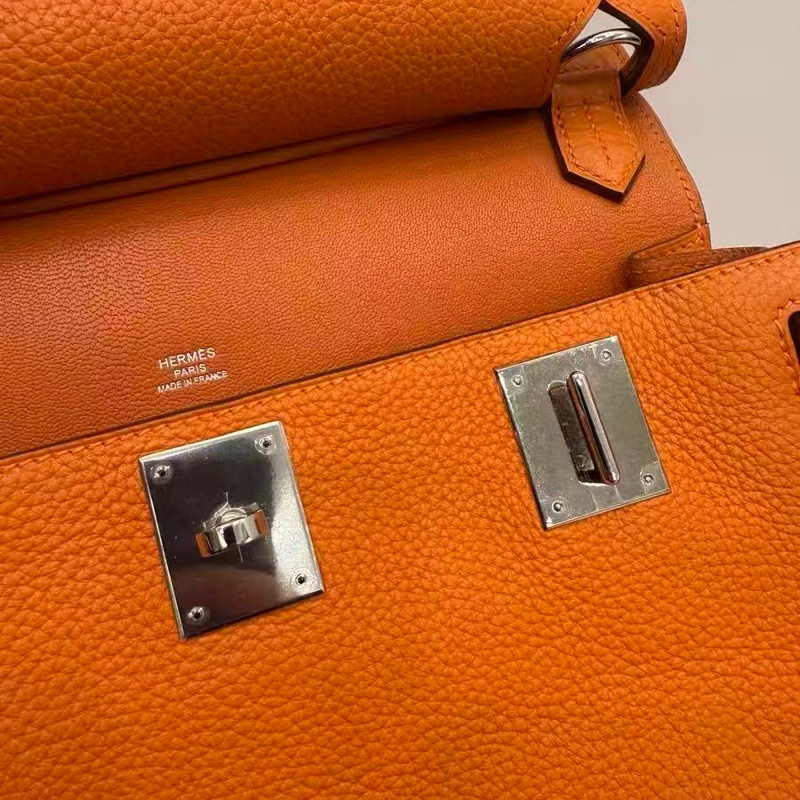 HERMES Jypsiere 橙色銀扣肩背斜背包 23*17*5 98新配件塵袋-6