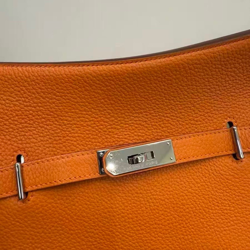 HERMES Jypsiere 橙色銀扣肩背斜背包 23*17*5 98新配件塵袋-7