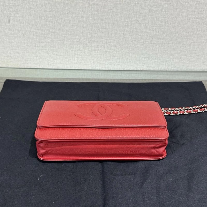 CHANEL 紅銀雙C大logo荔枝牛woc鏈條包 19*12*4 98新配件盒子塵袋-3