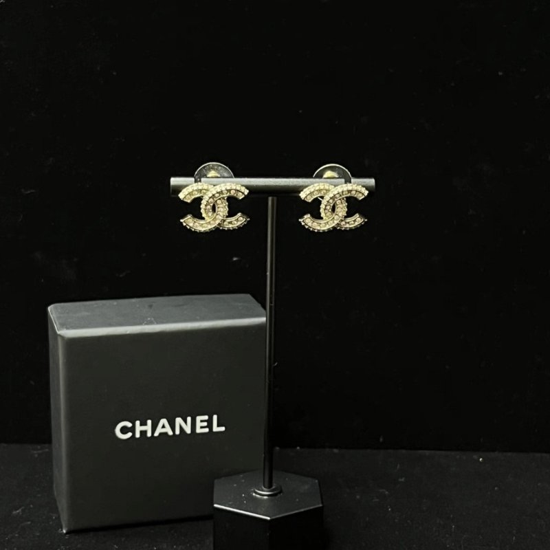 CHANEL 雙C水滴銀色珍珠耳釘 98新配件盒子-0