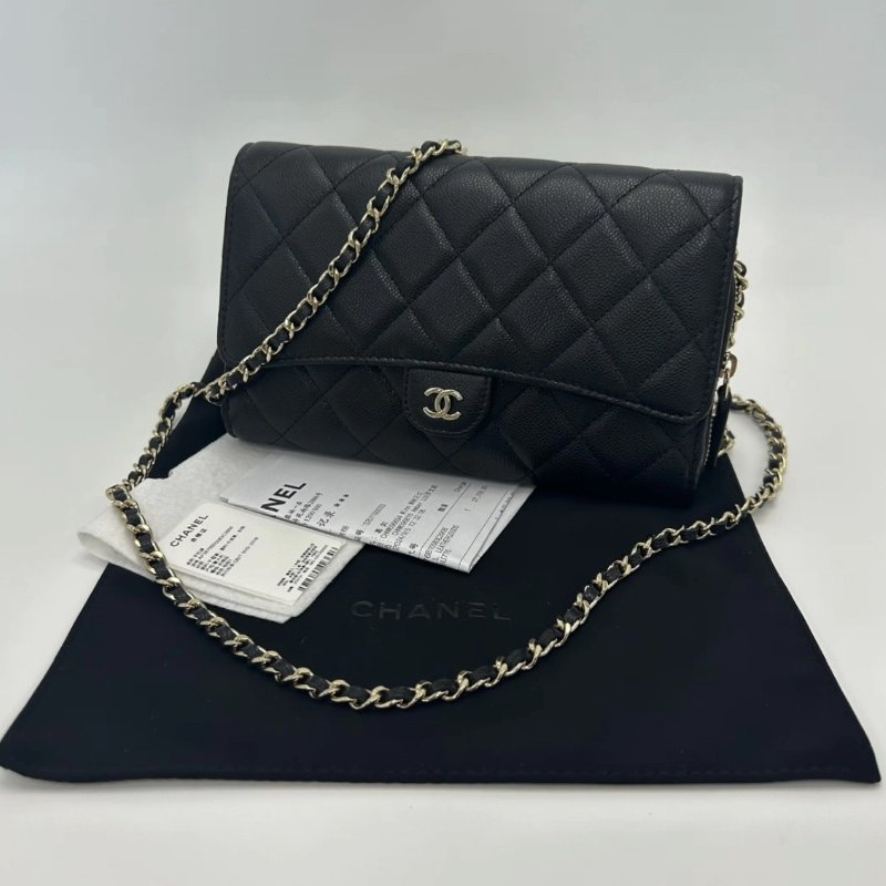 CHANEL 黑金荔枝牛CF WOC 二合一鏈條包 19.5*12.5*3.5 98新配件塵袋購證-0