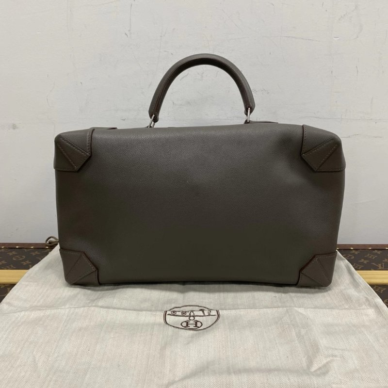 HERMES 灰銀扣maxibox保齡球手提包 36*22*15 98新配件塵袋-5
