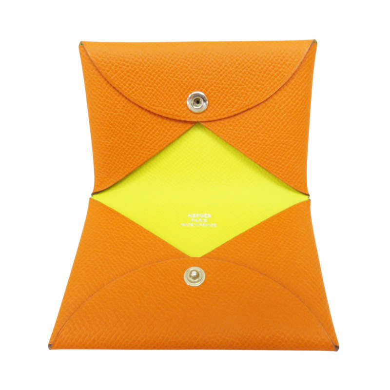 橘色 Epsom牛皮 Calvi Duo 扣式零錢包 B刻-4