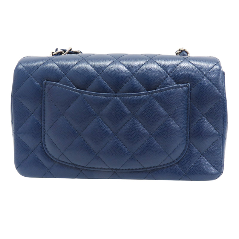 藍色 牛皮 菱格紋 荔枝紋 Coco 20 鍊帶 肩背包 銀扣 (無卡) A69900-1