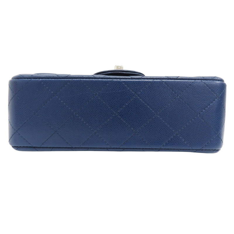 藍色 牛皮 菱格紋 荔枝紋 Coco 20 鍊帶 肩背包 銀扣 (無卡) A69900-3