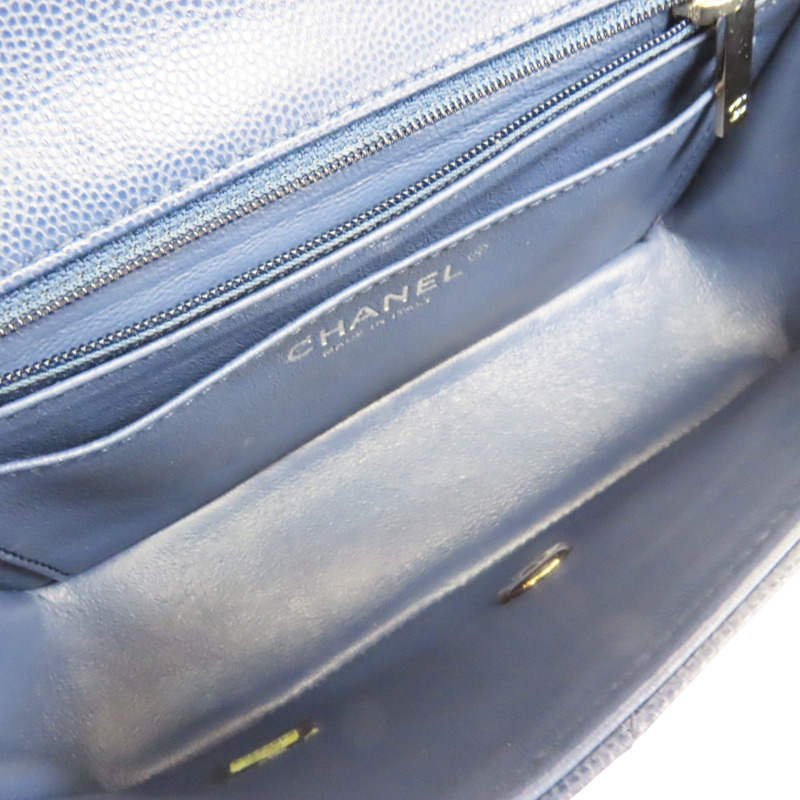 藍色 牛皮 菱格紋 荔枝紋 Coco 20 鍊帶 肩背包 銀扣 (無卡) A69900-4