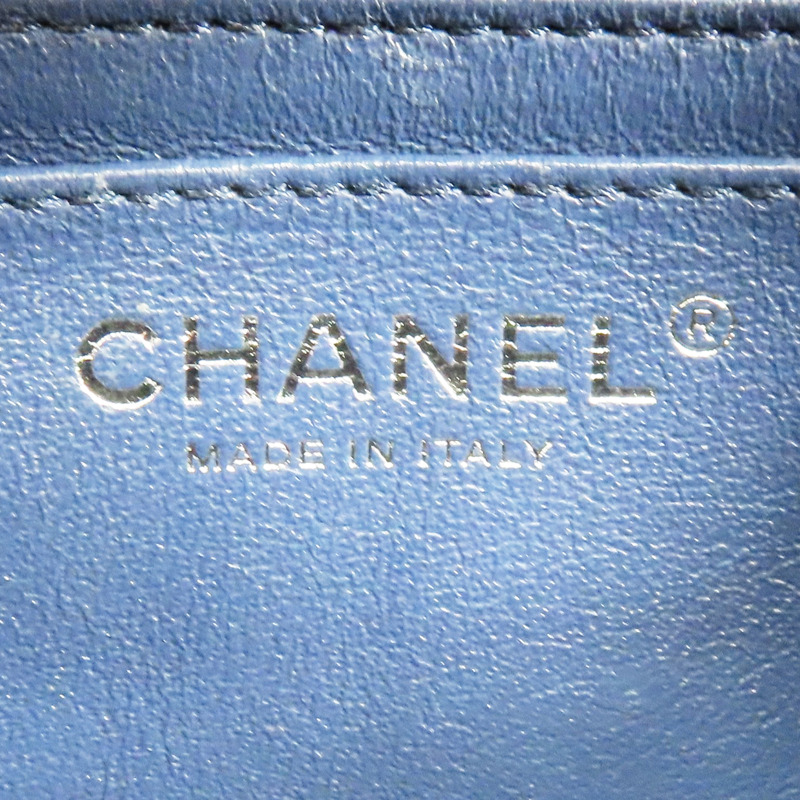 藍色 牛皮 菱格紋 荔枝紋 Coco 20 鍊帶 肩背包 銀扣 (無卡) A69900-6