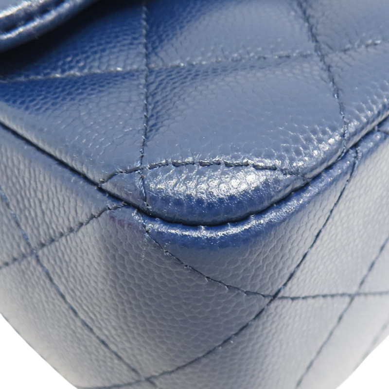 藍色 牛皮 菱格紋 荔枝紋 Coco 20 鍊帶 肩背包 銀扣 (無卡) A69900-9