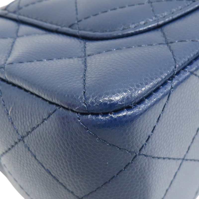 藍色 牛皮 菱格紋 荔枝紋 Coco 20 鍊帶 肩背包 銀扣 (無卡) A69900-11