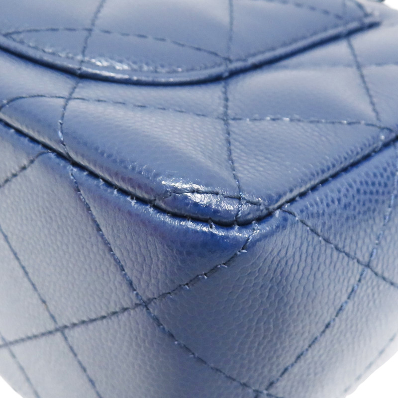 藍色 牛皮 菱格紋 荔枝紋 Coco 20 鍊帶 肩背包 銀扣 (無卡) A69900-12