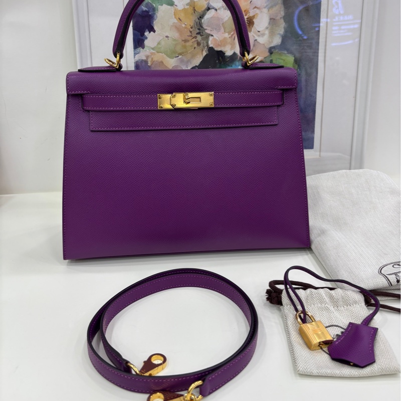 愛馬仕Hermes kelly 28 P9海葵紫 金扣 epsom皮 D刻 99新-1