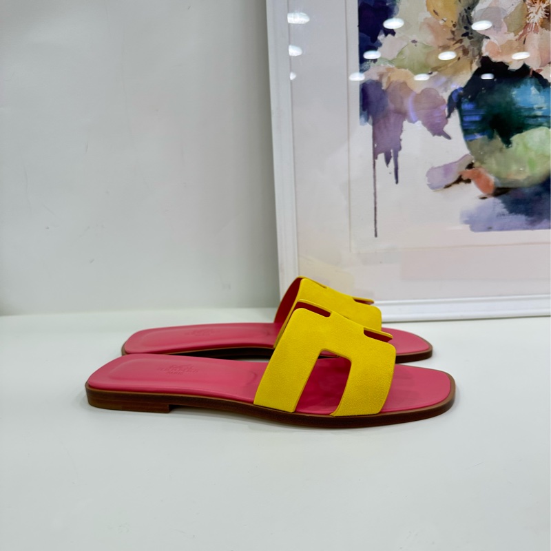 愛馬仕Hermes H 限量麂皮拼色ORAN拖鞋 經典H版型 拖鞋 全新37.5碼-1