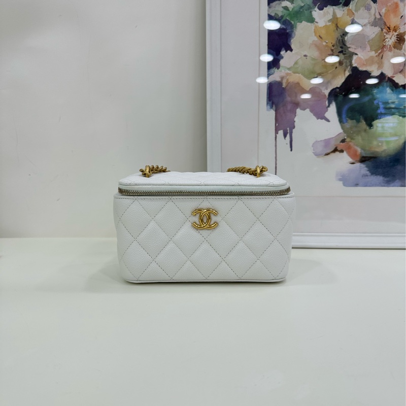 CHANEL香奈兒 23P 愛心金球長盒子 菱格 荔枝紋牛皮 盒子包化妝包單肩斜挎包 閒置-1