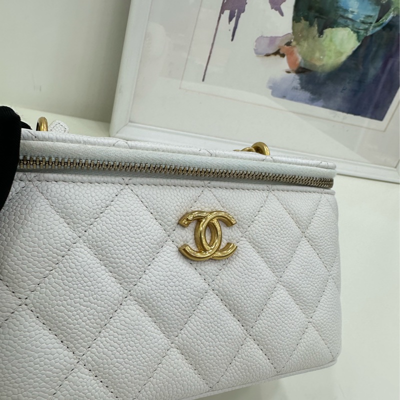 CHANEL香奈兒 23P 愛心金球長盒子 菱格 荔枝紋牛皮 盒子包化妝包單肩斜挎包 閒置-7