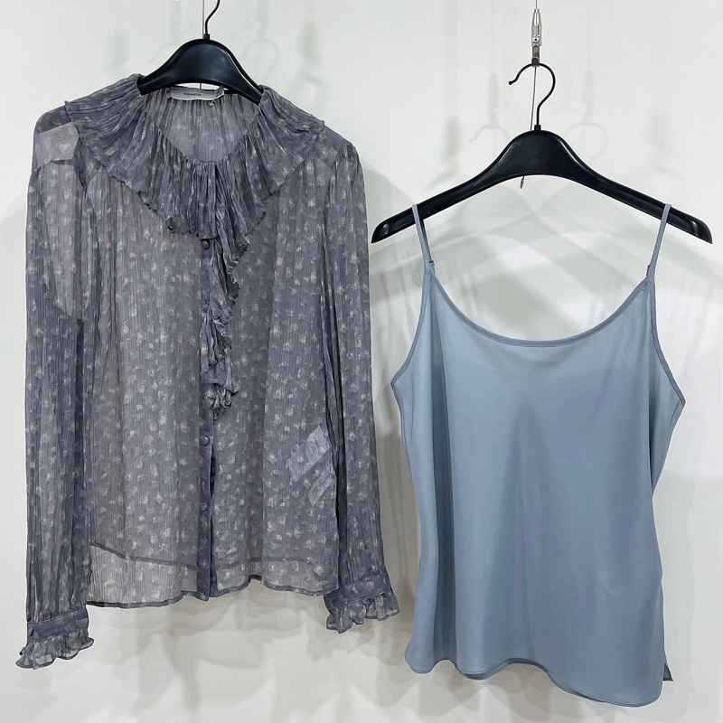 美國Coach 蔻馳 小碎花兩件式蠶絲上衣-4