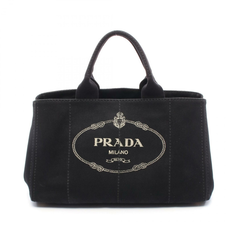 PRADA CANAPA 手提包 手提包 帆布 黑色 二手 女士-0