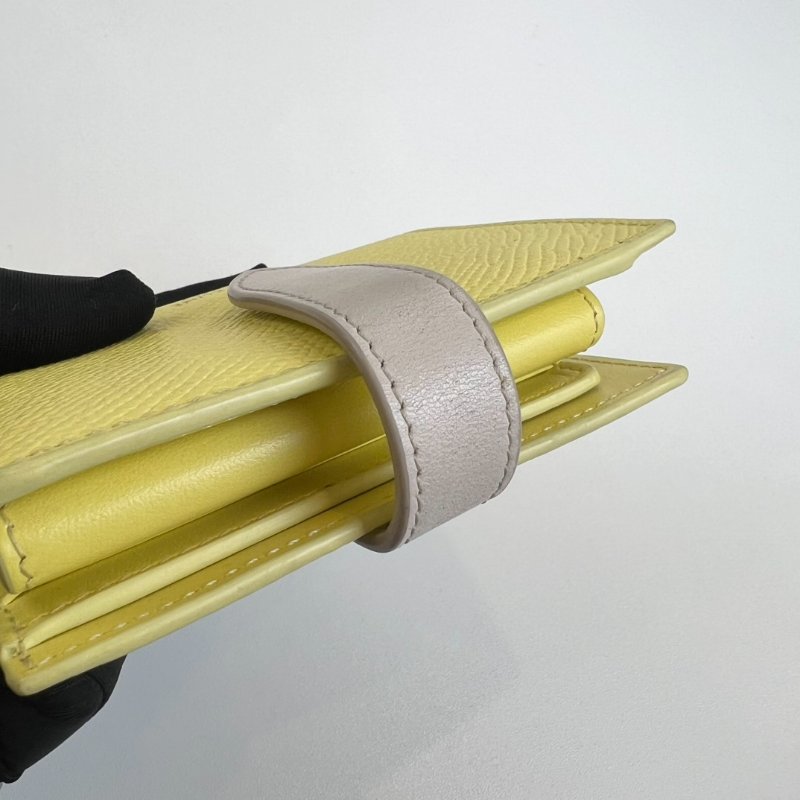 CELINE 黃拚灰釦式短夾-5