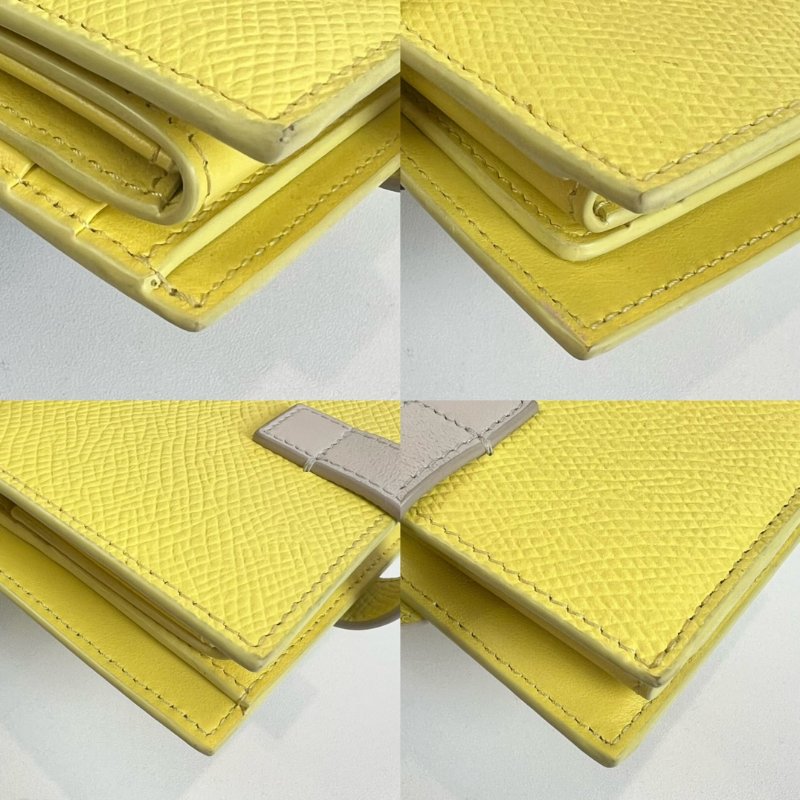 CELINE 黃拚灰釦式短夾-9